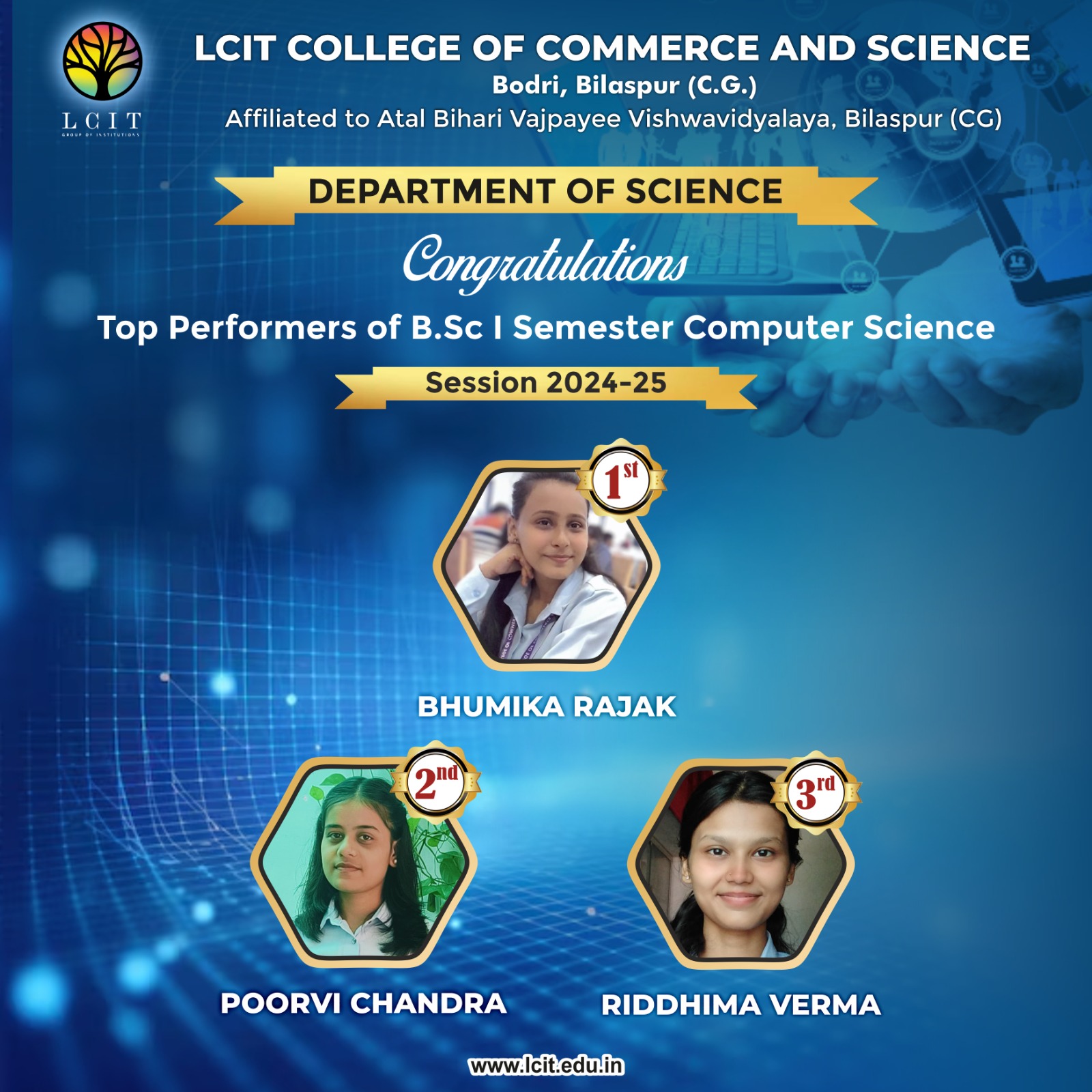 Top Performers of B.sc. Computer Science I Semester